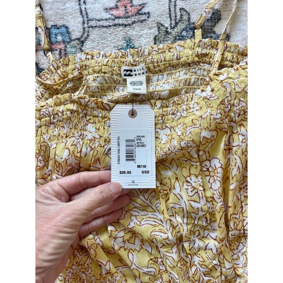 NWT Billabong crop top M yellow floral surf - Picture 5 of 8